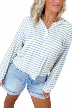 NEW THE GREII after sun striped hoodie in periwinkle blue and cream